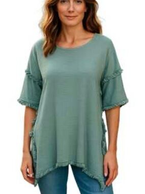 Umgee Green Fringe Tunic Top